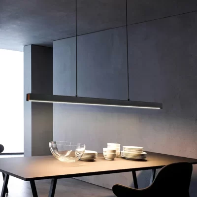 Minimalista longo linear led pendente lâmpada de escritório barra mesa nordic madeira pingente lâmpadas restaurante iluminação lustre