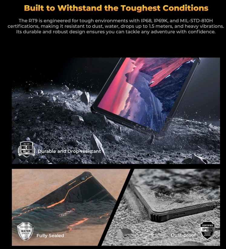OUKITEL RT9 4G Rugged Tablet PC, CPU T606 120Hz 10.1-inch ,Tough Enough for Extreme Conditions, 6GB+256GB 11000mAh Android 14.0 - Image 5
