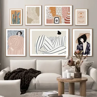 Arte da parede impressão pintura em tela cartaz nórdico japão linhas abstratas menina geometria curva cactus fotos para sala de estar decoração