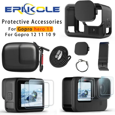 Capa de silicone para gopro hero 13, película protetora de tela preta, capa de lente, bolsa de armazenamento para go pro 13 12 11 10 9, acessórios de capa