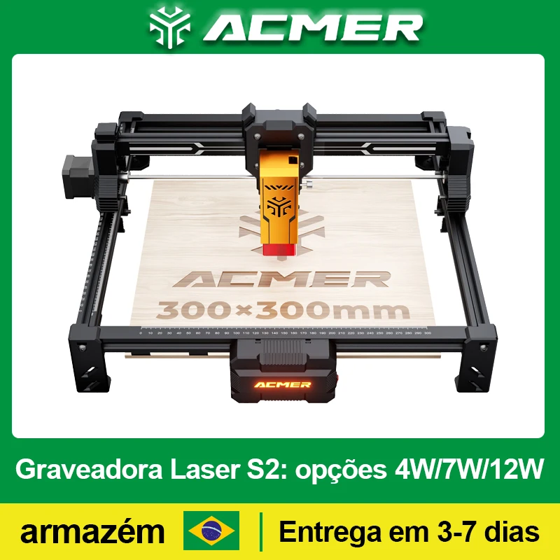 ACMER S2 12W 7W 4W Laser Engraver Working Area 300*300mm Upgradeable Engraving Cut Machine for Engravable Wood Lacquered Metal