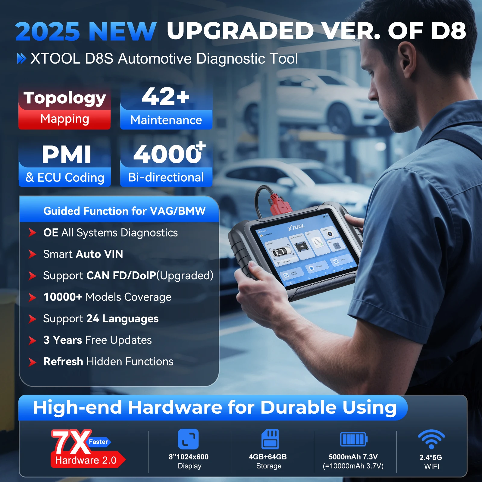 Português Brasil Xtool D8S V2.0 todos os ferramentas de diagnóstico do sistema scanner automotivo ecu codificação programação chave bidirecional obd2 42 + redefinição pk d8 Envie do Brasil - Image 2