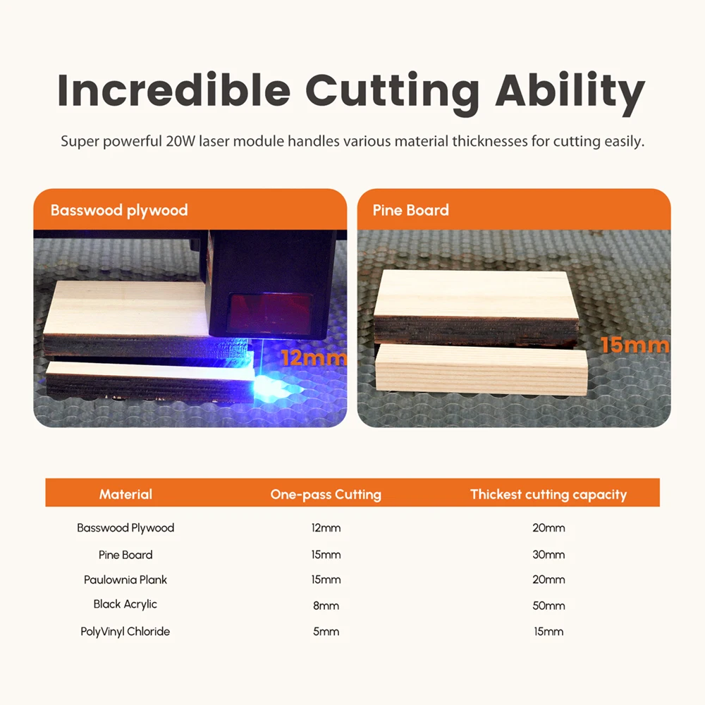 Algolaser alfa mk2 poderosa máquina de gravação a laser 20w com tela inteligente, bomba de ar e ligadores para diy metal vidro acrílico gravar corte - Image 5