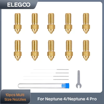 ELEGOO-Bicos multidimensionais para impressora 3D, Brass Hotend, Neptune 4 Pro, 10PCs, 0,2mm, 0,4mm, 0,6mm, 0,8mm
