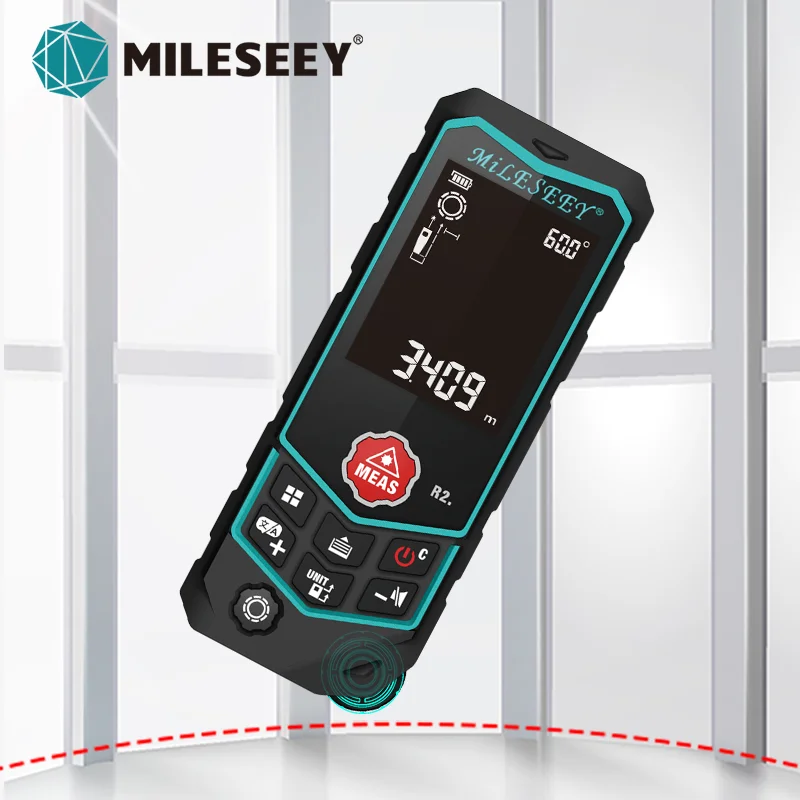 MILESEEY Fita métrica laser R2 R2B Telêmetro laser multifuncional com roda embutida para medida curvada, com anúncio de voz