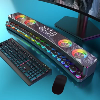Alta qualidade alto-falantes bluetooth barra de som rgb 3d estéreo surround subwoofer aux rádio fm casa relógio computador centro música quente novo