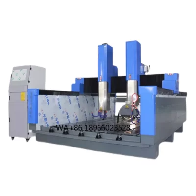 Double Heads 5.5kw Spindle and Saw Blade Carving Cutting 4 Axis Stone Cnc Machine 1325 for Stone Granite Marble Cnc Router