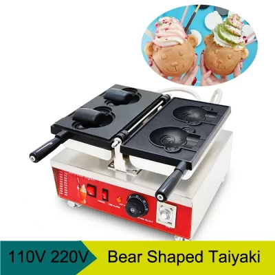 110v/220v comercial elétrico urso de pelúcia em forma de mini máquina de waffle antiaderente cone de sorvete crocante em estoque