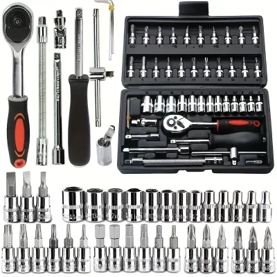 Conjunto completo de chave de catraca para motocicleta, 46 peças, 1/4 unidades, kit completo de reparo de carro para ferramentas de manutenção de automóveis e bicicletas amagi