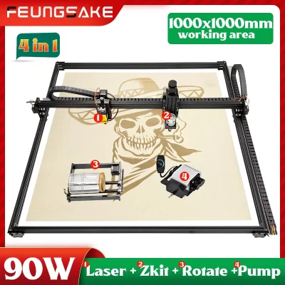 Máquina de corte e gravação a laser, 90w, cortador de madeira e gravador, máquina de gravação a laser de metal para cortador de madeira, 1000x1000mm