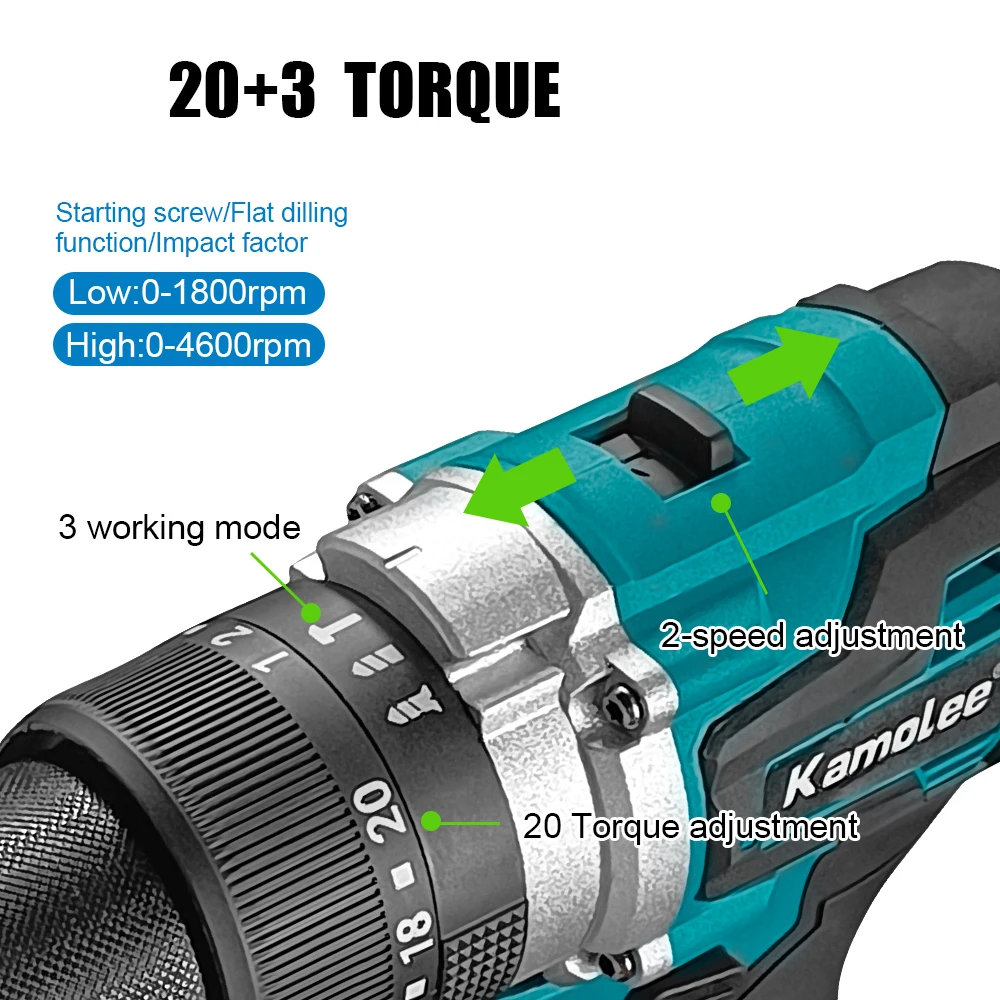 Kamolee-Furadeira de Impacto Elétrica Sem Escova com Alto Torque, Quebrando Gelo, Chave de Fenda Quebrando a Terra, Novo, 13mm, 650NM - Image 4