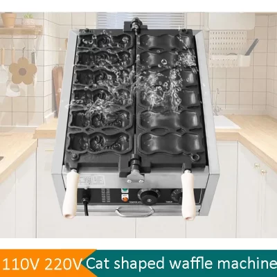 Mini Aço Inoxidável Waffle Snack Baking Machine, Cat Taiyaki Waffle Machine, Cat Catching Fish Shape, 110V, 220V, 6Pcs