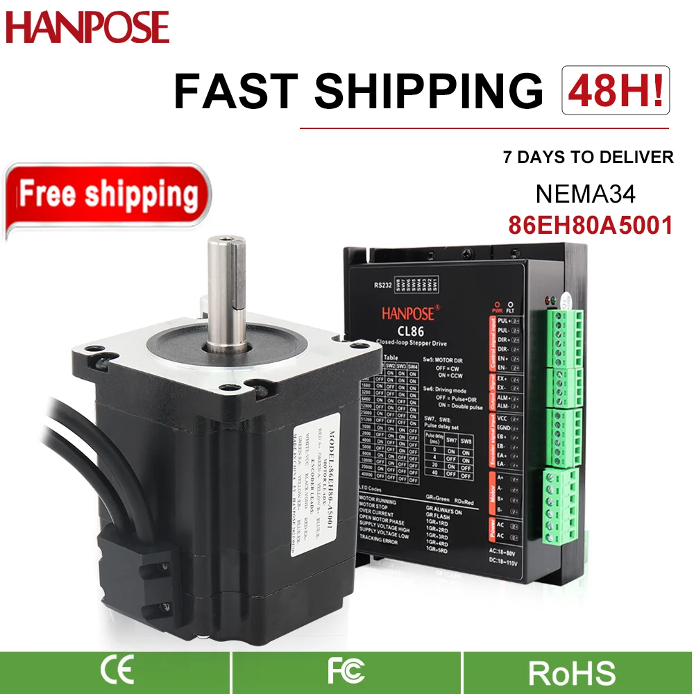 HANPOSE-jogo fechado do motor deslizante do laço, movimentação híbrida, CL86, Nema34, 4.0N.M, 4.0A, 86, 86EH80A4001