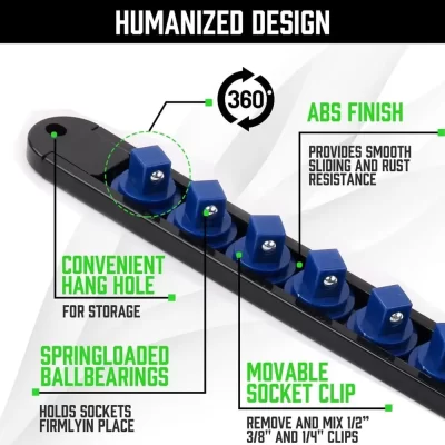 ABS Socket Wrench Holder, Finalizador Ajustável, Suporte Deslizante Montável, Manga Rack Tool Rack, 1/4, 3/8, 1/2 Armazenamento