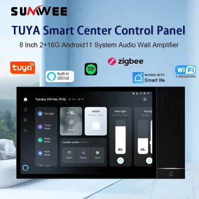 Painel de controle de casa inteligente tuya, amplificador de áudio na parede, multifuncional, bluetooth, zigbee gateway, android11, sistema de som 5g, ir, alexa