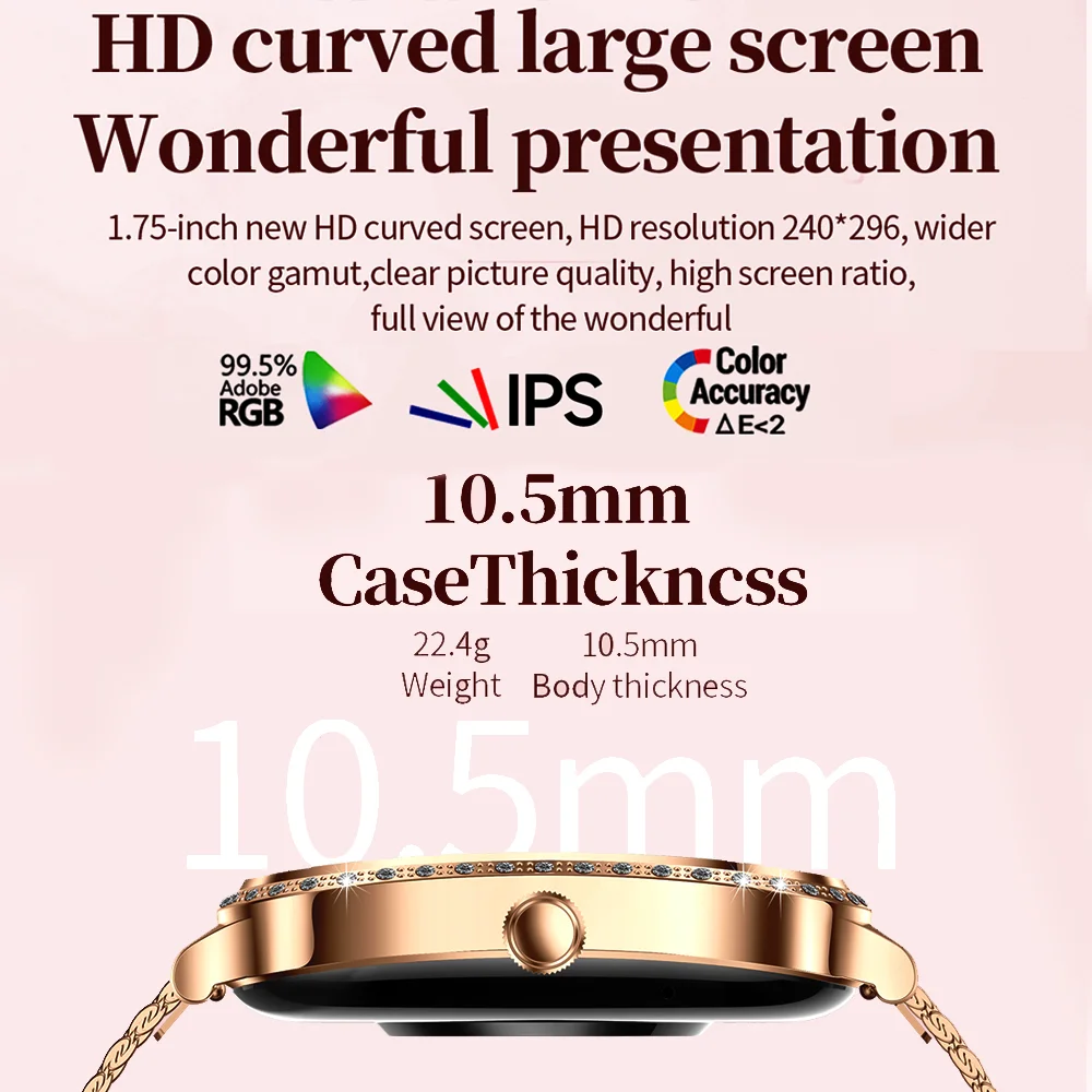 Nova moda feminina relógio inteligente freqüência cardíaca 1.75 Polegada 240*296 tela hd diamante relógio bluetooth chamada à prova dwaterproof água smartwatch senhoras - Image 5