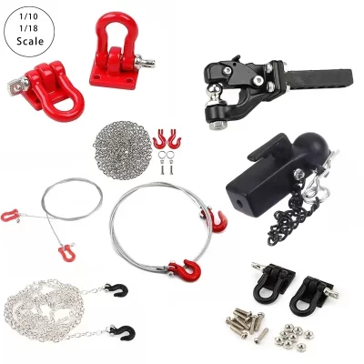 Gancho de reboque de anel D de metal em escala 1/10 e manilha de guincho para rastreador RC | Kit de âncora de corrente de recuperação | Atualização axial SCX10 III/TRX4/TRX6