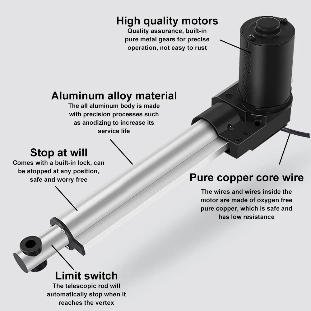 Motor elétrico de haste de impulso ip54, 6000n, dc12v/24v/36v/48v, atuador linear industrial resistente para cuidados com massagem, suporte de elevação de cama - Image 4