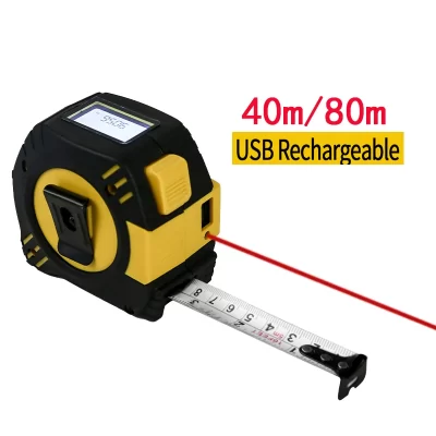 Telêmetro laser multifunções com luz de fundo, fita recarregável, display LCD, medida de distância, 80m, 40m, 5m