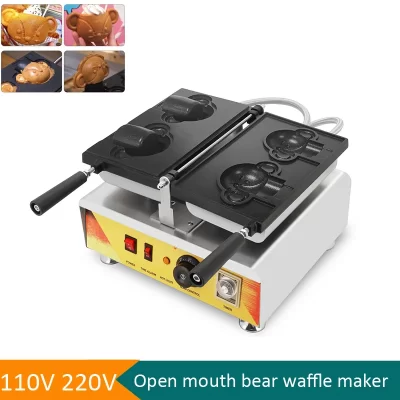 Comercial taiyaki boca aberta urso waffle maker de alta qualidade dos desenhos animados animal urso equipamentos cozimento sorvete waffle cone maker