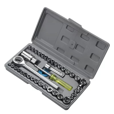 Conjunto de chave de soquete catraca de 40 peças inclui 1/4 de polegada 3/8 SAE e soquetes métricos alça giratória e barra de extensão