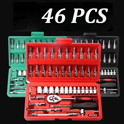 46 pçs conjunto de ferramentas de reparo do carro multifuncional caixa de ferramentas de reparo do carro chave catraca soquete combinação manga ferramentas conjunto de ferragem