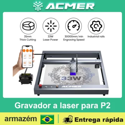 ACMER P2 33W 20W 10W Laser Engraver Cutting Machine with Air Assist Industrial Rails WIFI Carve Glass Wood Metal for Business