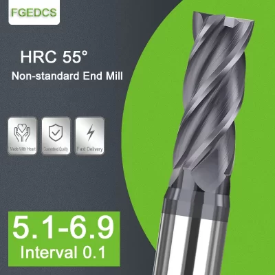 Fresa de topo de carboneto de 4 flauta 5.1 5.2 5.3 5.4 5.5 5.6 5.7 5.8 5.9 6.1 6.2 6.3 6.4 6.5 6.6 6.8 6.9mm cortador cnc mini ferramentas metal aço