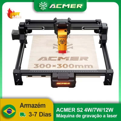 ACMER S2 Máquina de gravação e corte a laser Área de trabalho de diodo de luz azul 300x300mm CNC Ferramentas de corte de madeira Impressora de logotipo DIY