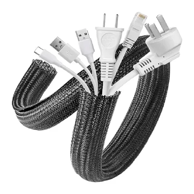 1pcs 2m PET Expandable Braided Sleeving Flexible Wire Mesh Sleeve Black For TV Audio PC Computer Cords Protect From Pets Chewing