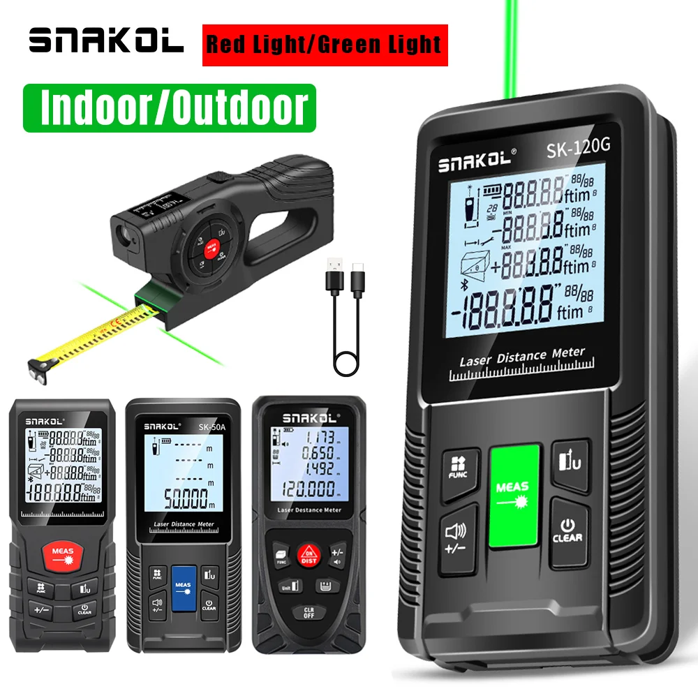 Snakol medidor de distância a laser 40m 50m 70m 100m 120m telêmetro digital trena roleta régua fita de medição de distância