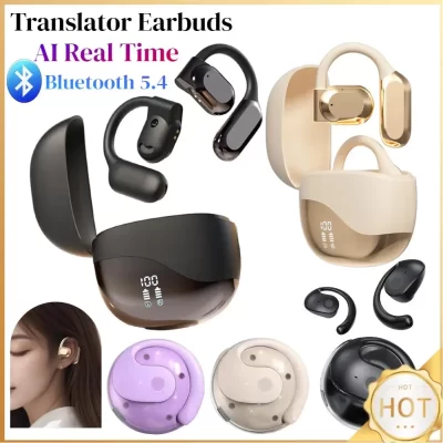 Fones de ouvido tradutor ai em tempo real, bluetooth 5.4, bidirecional, tradutor de voz inteligente, gancho de orelha, para viagens de negócios