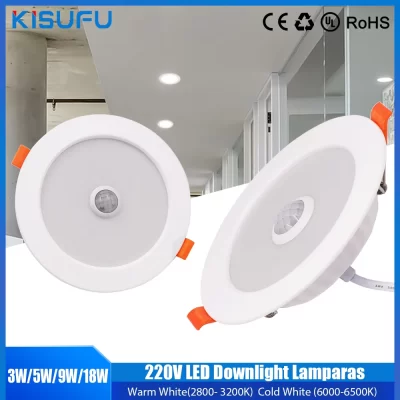 Sensor de movimento ponto led downlight lamparas 220v luz de teto 3w 5 9 18 painel branco quente/frio luz para corredor escada depósito