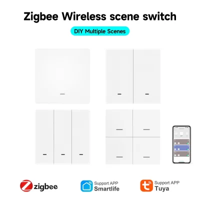 Tuya zigbee 3.0 interruptor de cena inteligente sem fio adesivo livre interruptor de cena de parede botão de pressão transmissor alimentado por bateria alexa