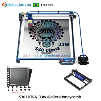 Sculpfun s30 ultra 33w gravador a laser com favo de mel 600x600mm e rolo rotativo lente protetora substituível cortador a laser cnc