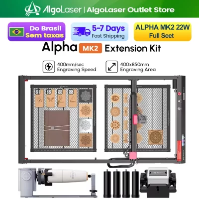 AlgoLaser Alpha MK2 22W Cortador de gravador a laser com mandril rotativo/plataforma de favo de mel 2 unidades/Riasers/kit de extensão/LightBurn/presentes
