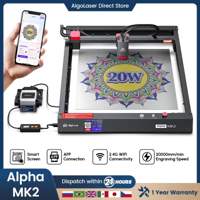 AlgoLaser Alpha MK2 20W Laser Gravador Máquina de Corte Cortador 410x410mm Com Tela Sensível Ao Toque Negócios DIY CNC Gravador de Metal Vidro