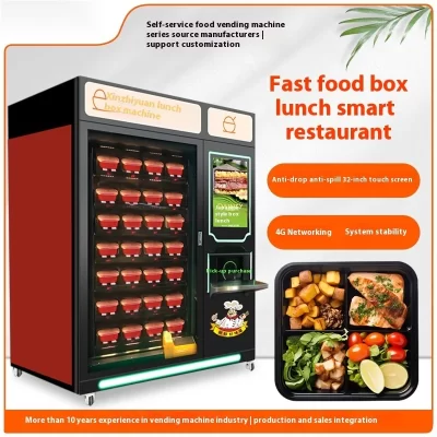 Self-serviço de café da manhã para pratos pré-fabricados Máquina de almoço de caixa de venda automática não tripulada refrigerada congelada