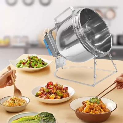 Fritadeira de agitação de aço inoxidável, máquina automática de lançamento e cozinhar de grande capacidade, churrasco doméstico ao ar livre, cozinha