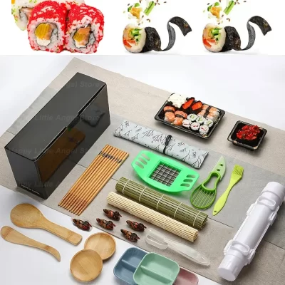 Conjunto de máquina de fazer sushi, molde de sushi, kit de rolo de bazuca, carne vegetal, esteira de bambu, faça você mesmo, arroz e rolo de vegetais, molde de sushi s