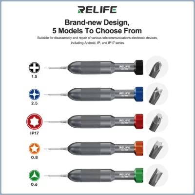Conjunto de chave de fenda magnética RELIFE RL-717 para reparo de iPhone 17 | Kit de brocas de liga com alça antiderrapante para ferramentas de desmontagem de telefone