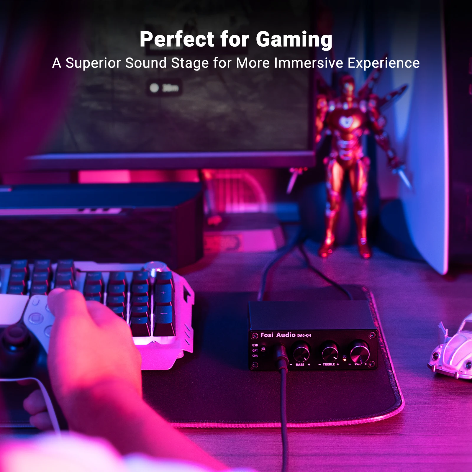 Fosi Audio Q4 Mini Stereo Gaming USB DAC & Headphone Amplifier Audio Converter Adapter for Home/Desktop Powered/Active Speakers - Image 5