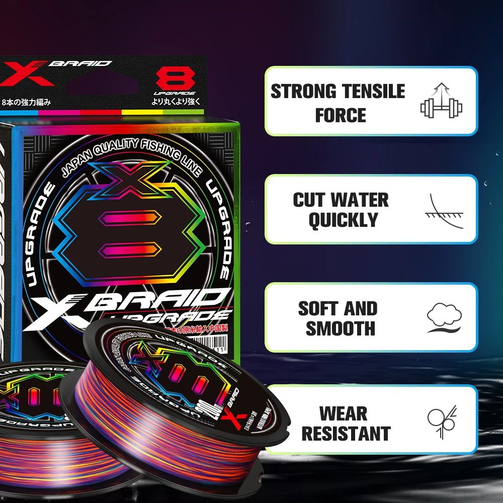 Japão Original Xbraid Upgrade X8 Multicolored 2024 NOVO High Stength Multifilament Line Fishing 1000M/500M/300M Super Smooth Saltwater Fishwater Linhas Trançadas Resistentes à Abrasão pescaria material de pesca - Image 3