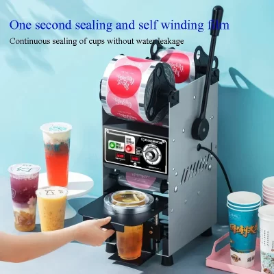 Máquina automática de selagem de copos, controle digital para 90/95mm pp/pe/papel, leite, chá/copo de café, chá boba