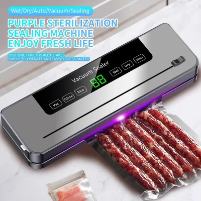 Seladora a vácuo elétrica para alimentos secos/úmidos, embalagem selada para armazenamento de alimentos de cozinha, faca cortadora embutida