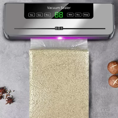 Seladora a vácuo elétrica de mesa, alimentos secos/úmidos, embalagem selada, cozinha, armazenamento de alimentos, faca cortadora embutida