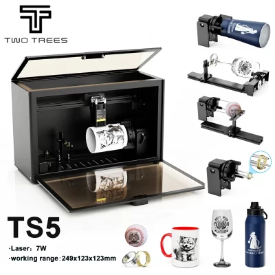 Twotrees ts5 máquina de gravação a laser 7w rolo rotativo para gravador a laser para copos de água, garrafas de vinho, artesanato curvo
