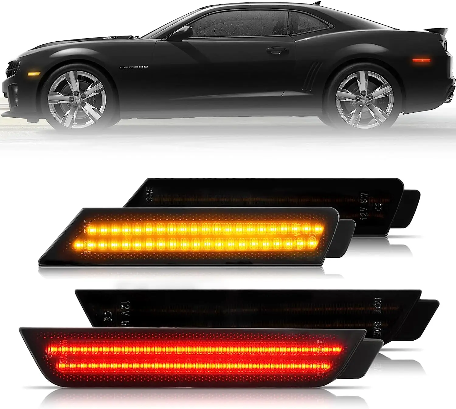 4x lente fumada led kit de luz marcador lateral para chevy 2010 2011 2012 2013 2014 2015 camaro para chevrolet lâmpadas dianteiras/traseira vermelho/âmbar