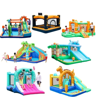 Castelo inflável pequeno com escorregador de trampolim, casa ao ar livre, playground infantil, pequeno castelo inflável