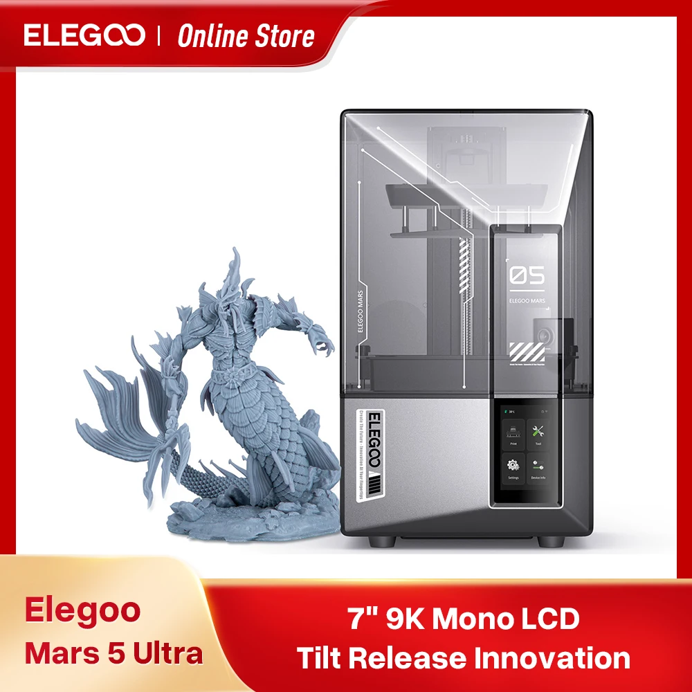 ELEGOO Mars 5 Ultra 9K MSLA Resina Impressora 3D com nivelamento automático e câmera inteligente AI, tamanho de impressão de alta velocidade 153,36 × 77,76 × 165 mm